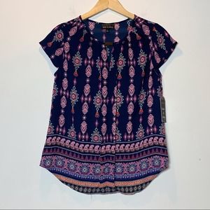 NWT Twine & String Keyhole Neckline Floral‎ Cap Sleeve Blouse